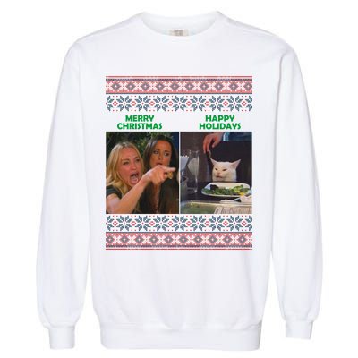 Yelling Cat Meme Christmas Sweater Funny Garment-Dyed Sweatshirt