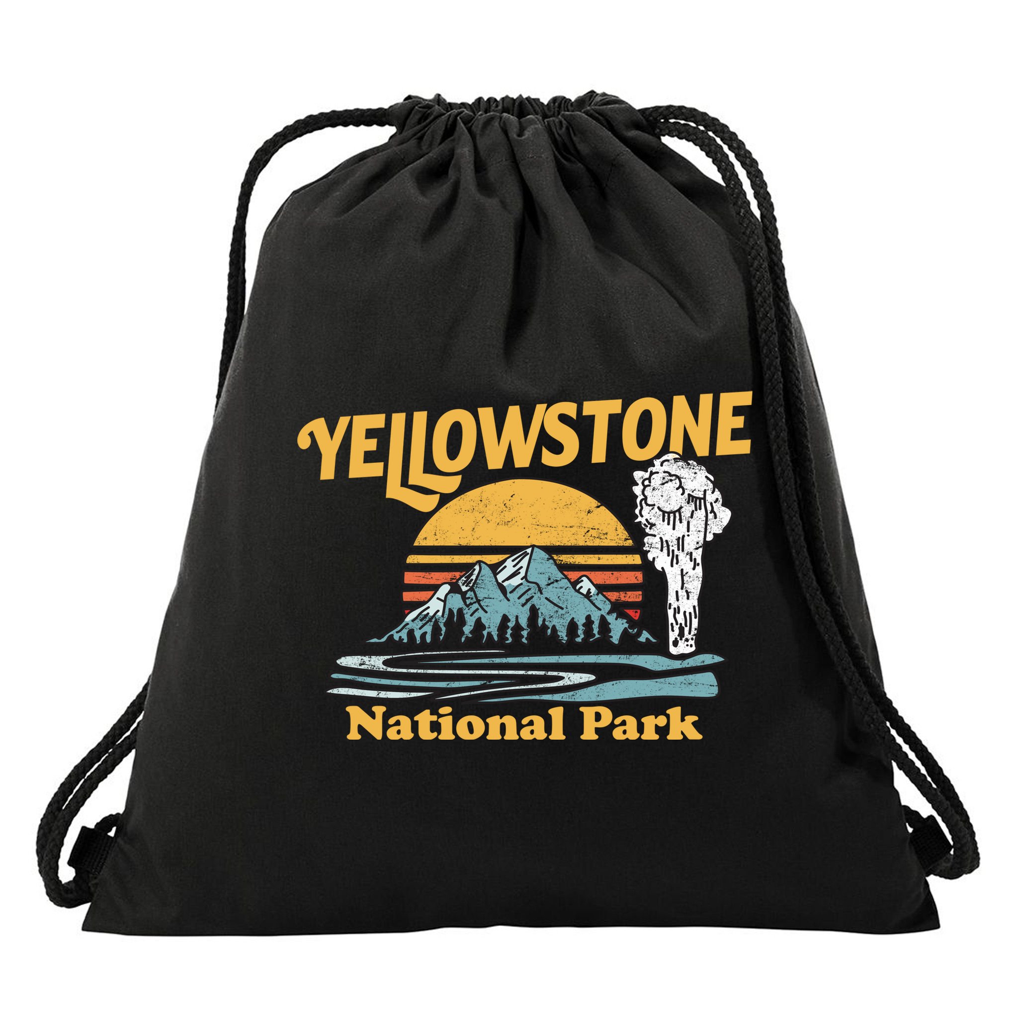 Yellow Stone Park Retro Drawstring Bag