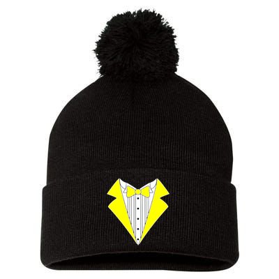 Yellow Tuxedo Tux Wedding Pom Pom 12in Knit Beanie