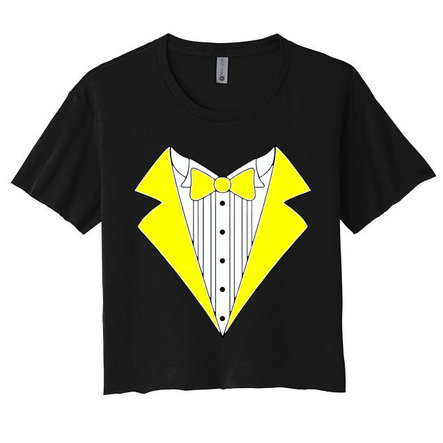 Yellow Tuxedo Tux Wedding Crop Top
