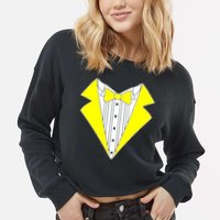 Yellow Tuxedo Tux Wedding Cropped Pullover Crew
