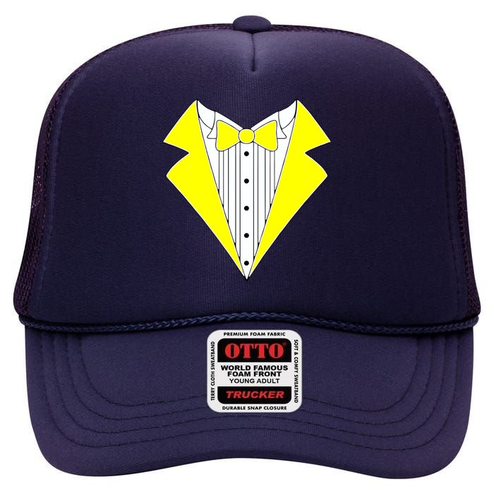 Yellow Tuxedo Tux Wedding High Crown Mesh Back Trucker Hat