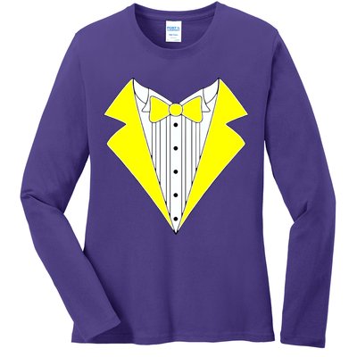 Yellow Tuxedo Tux Wedding Ladies Long Sleeve Shirt