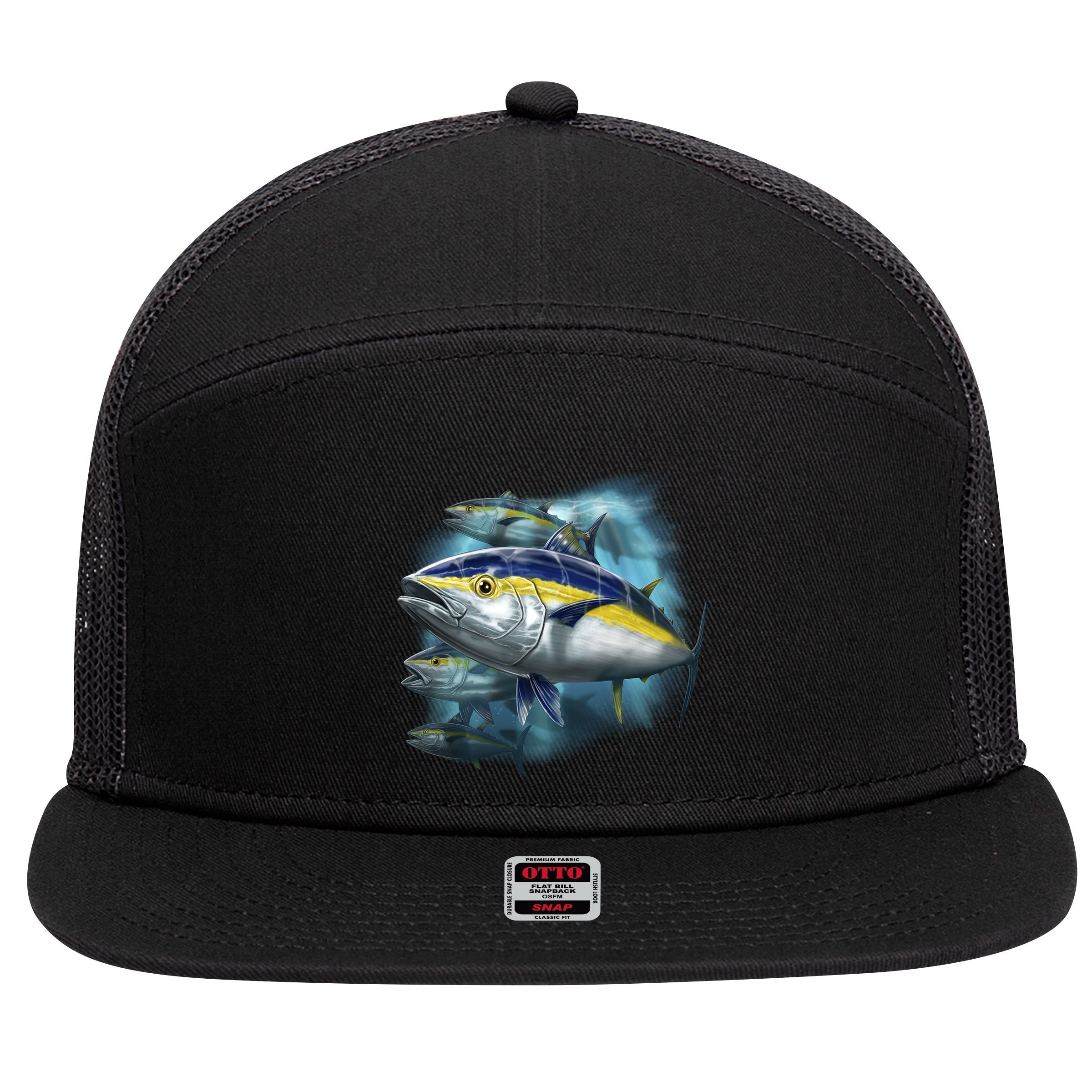 Yellowfin Tuna Swim 7 Panel Mesh Trucker Snapback Hat