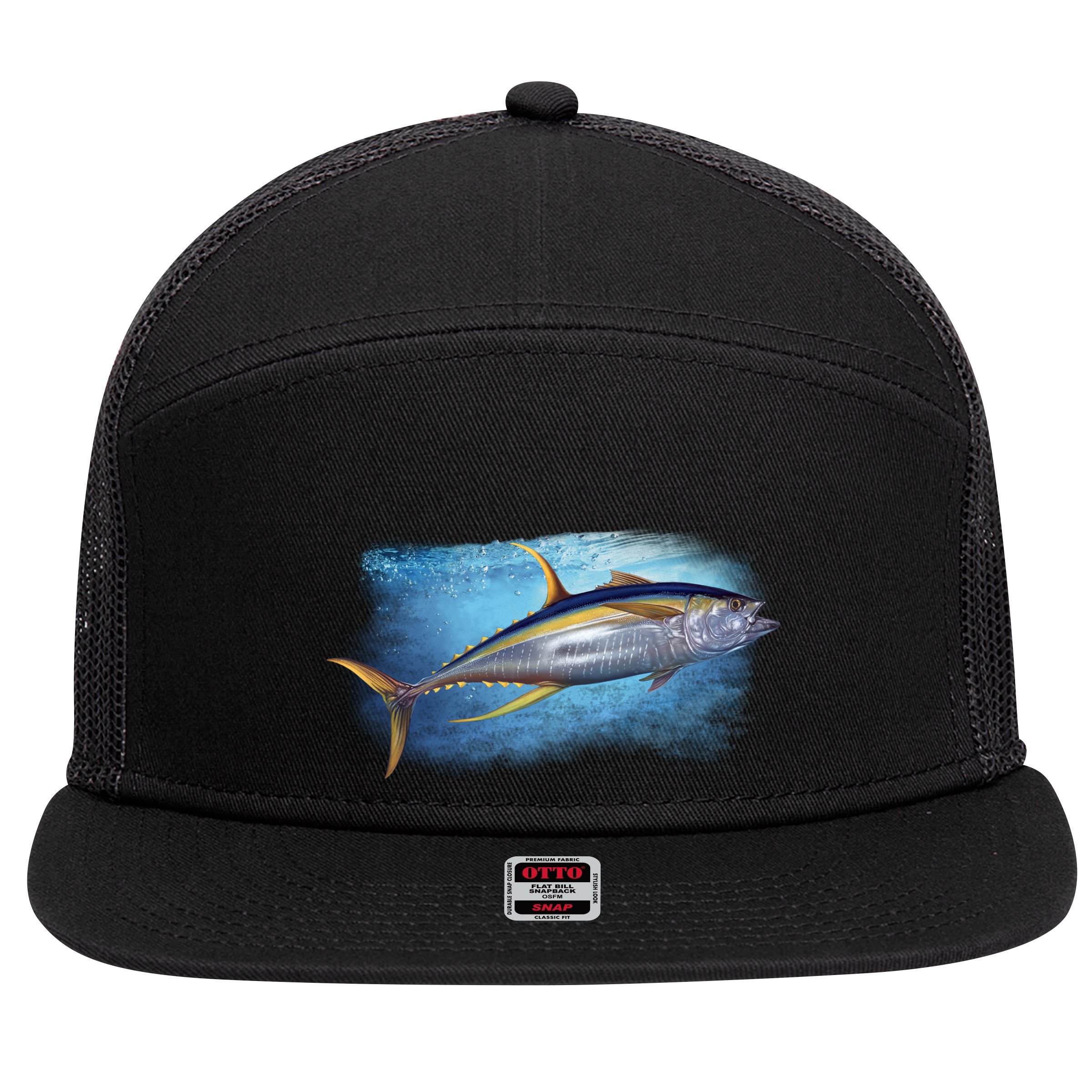 Yellowfin Tuna Swimming 7 Panel Mesh Trucker Snapback Hat