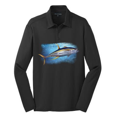 Yellowfin Tuna Swimming Silk Touch Performance Long Sleeve Polo