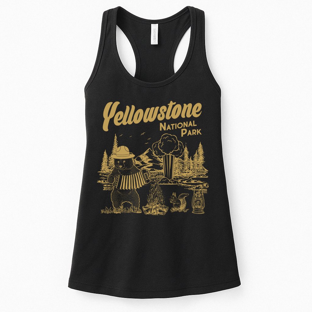 Yellowstone National Park Accordion Park Ranger Bear Womens Tank Top