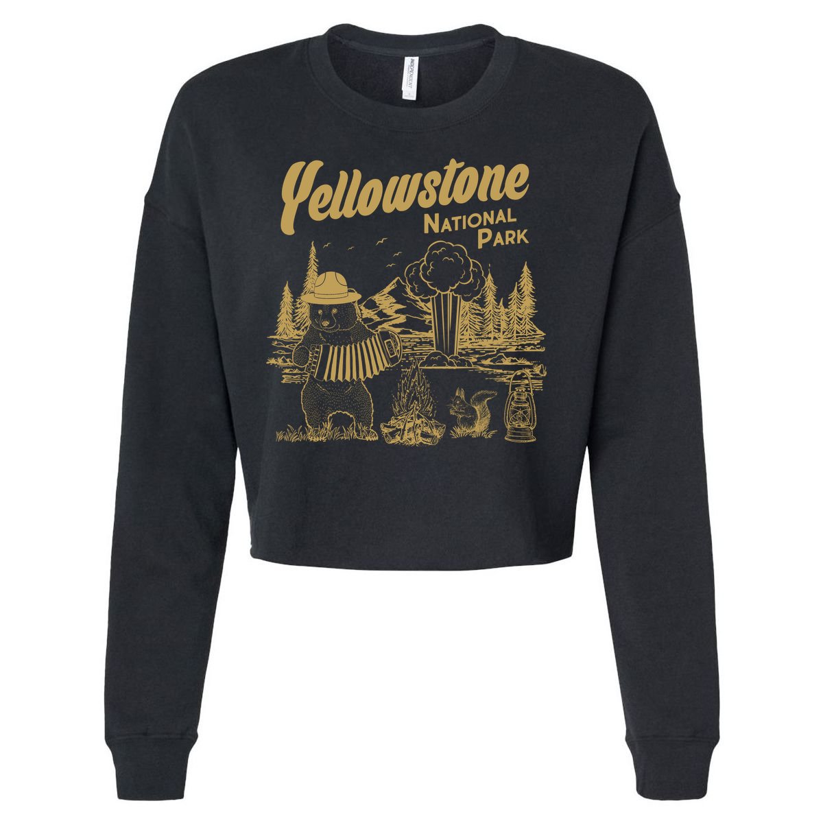 Yellowstone National Park Accordion Park Ranger Bear Cropped Pullover Crew