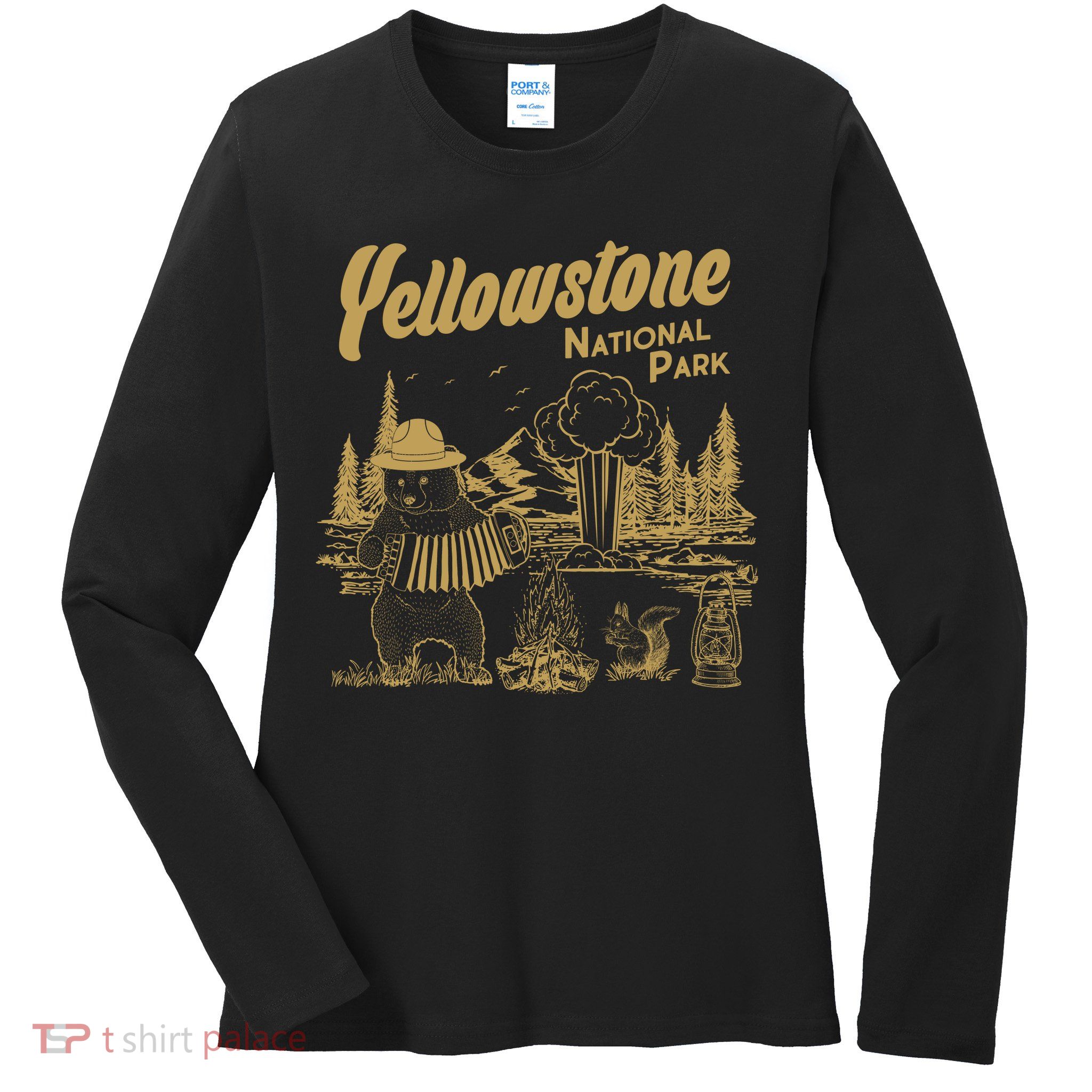 Yellowstone National Park Accordion Park Ranger Bear Ladies Long Sleeve Shirt