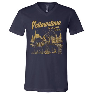 Yellowstone National Park Accordion Park Ranger Bear V-Neck T-Shirt