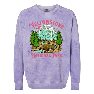 Yellowstone National Park Illustration Colorblast Crewneck Sweatshirt