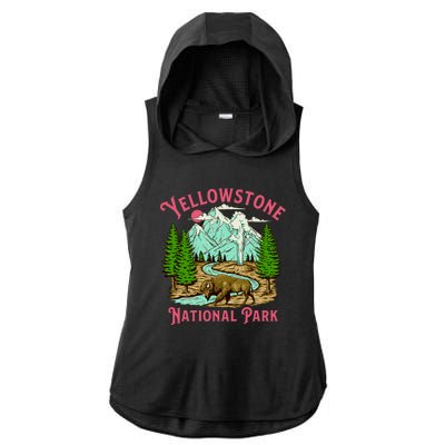 Yellowstone National Park Illustration Ladies PosiCharge Tri-Blend Wicking Draft Hoodie Tank