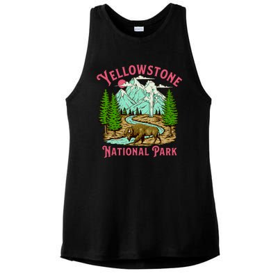 Yellowstone National Park Illustration Ladies PosiCharge Tri-Blend Wicking Tank