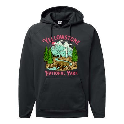 Yellowstone National Park Illustration Performance Fleece Hoodie