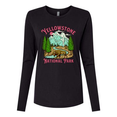 Yellowstone National Park Illustration Womens Cotton Relaxed Long Sleeve T-Shirt