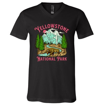 Yellowstone National Park Illustration V-Neck T-Shirt