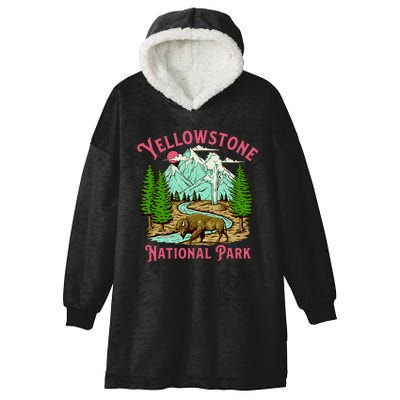 Yellowstone National Park Illustration Hooded Wearable Blanket