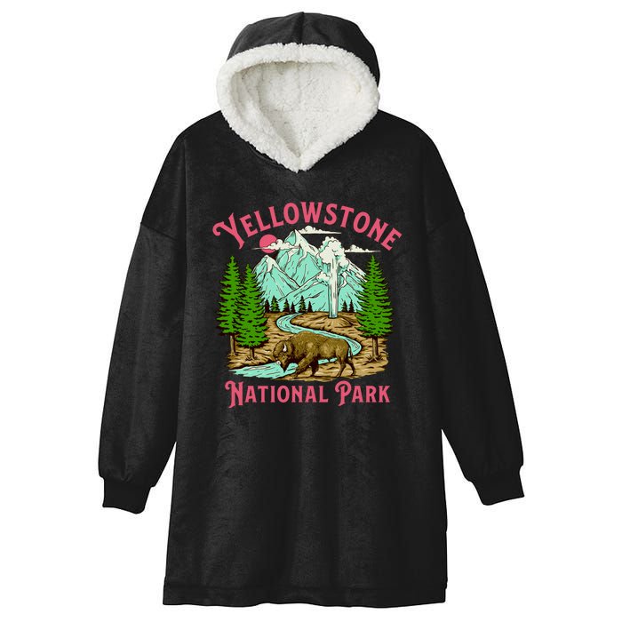 Yellowstone National Park Illustration Hooded Wearable Blanket