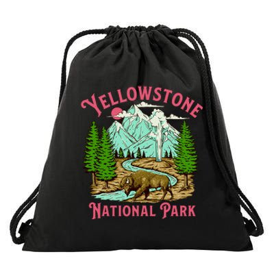 Yellowstone National Park Illustration Drawstring Bag