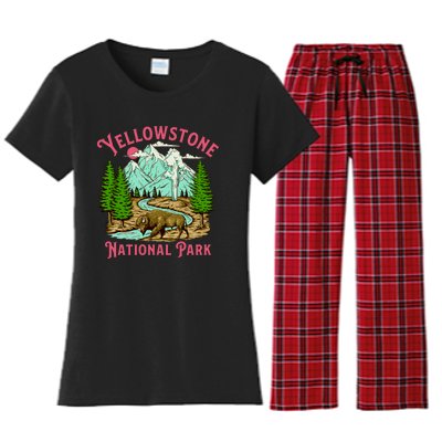 Yellowstone National Park Illustration Women's Flannel Pajama Set