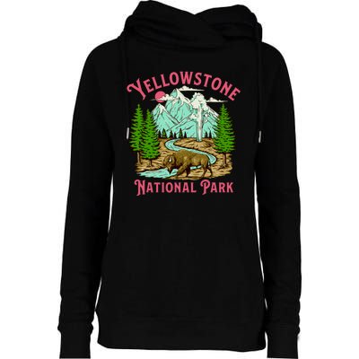 Yellowstone National Park Illustration Womens Funnel Neck Pullover Hood