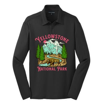 Yellowstone National Park Illustration Silk Touch Performance Long Sleeve Polo