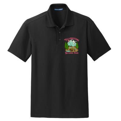 Yellowstone National Park Illustration Dry Zone Grid Polo