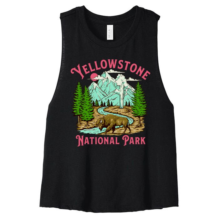 Yellowstone National Park Illustration Women's Racerback Cropped Tank