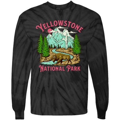 Yellowstone National Park Illustration Tie-Dye Long Sleeve Shirt