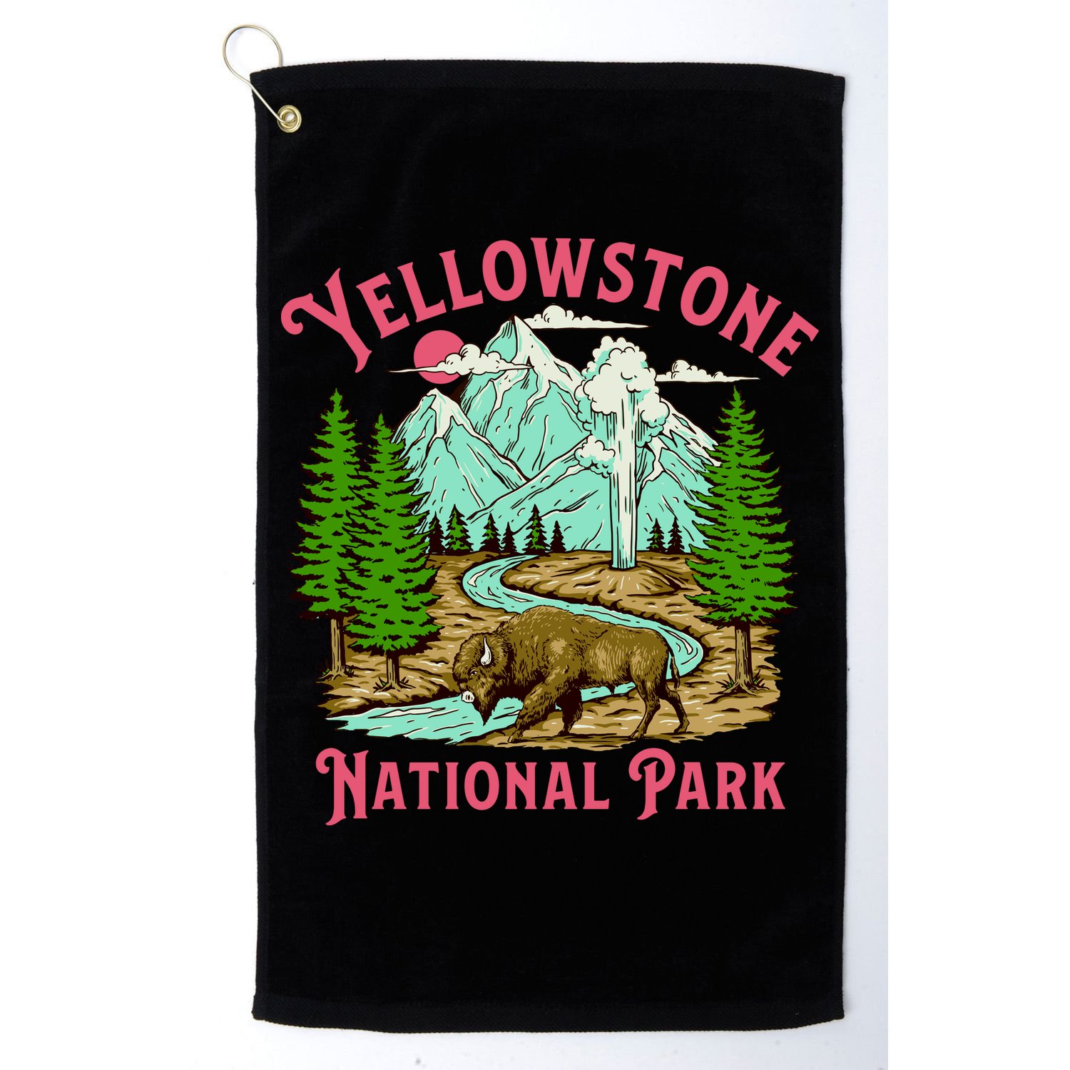 Yellowstone National Park Illustration Golf Towel