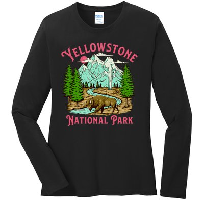 Yellowstone National Park Illustration Ladies Long Sleeve Shirt