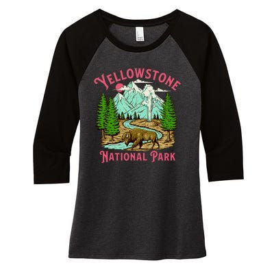 Yellowstone National Park Illustration Women's Tri-Blend 3/4-Sleeve Raglan Shirt