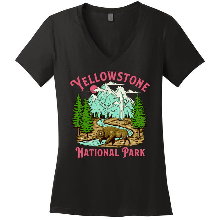 Yellowstone National Park Illustration Women's V-Neck T-Shirt