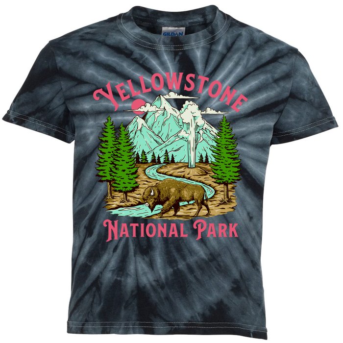 Yellowstone National Park Illustration Kids Tie-Dye T-Shirt