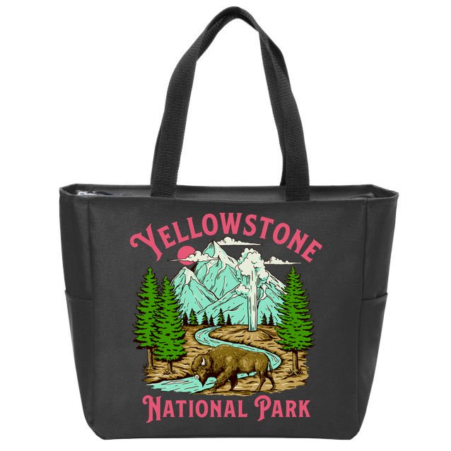 Yellowstone National Park Illustration Zip Tote Bag