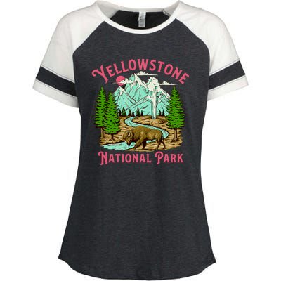 Yellowstone National Park Illustration Enza Ladies Jersey Colorblock Tee