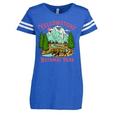 Yellowstone National Park Illustration Enza Ladies Jersey Football T-Shirt