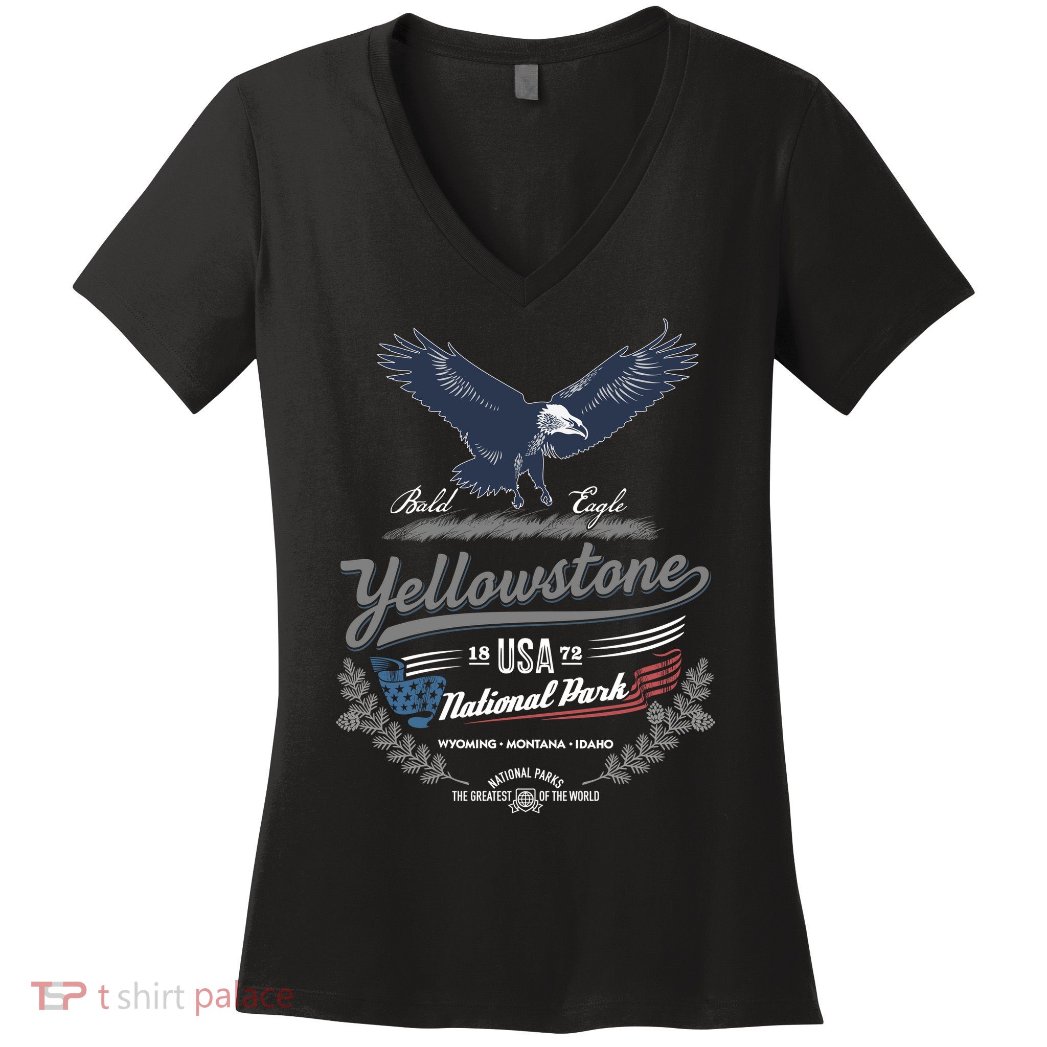 Yellowstone National Park USA 1872 Greatest Park of the World Women's V-Neck T-Shirt