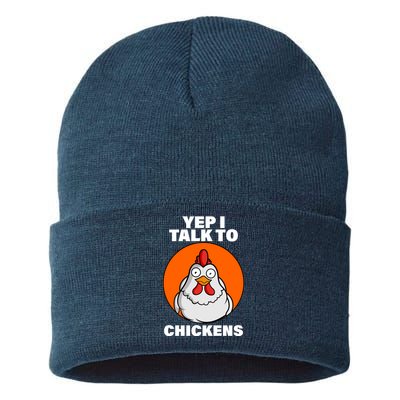 Yep I Talk To Chickens Funny Sustainable Knit Beanie