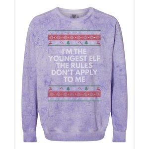 Youngest Elf Rules Dont Apply Christmas Family Xmas Meaningful Gift Colorblast Crewneck Sweatshirt