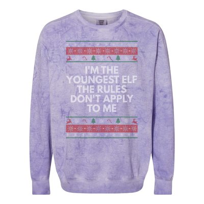 Youngest Elf Rules Dont Apply Christmas Family Xmas Meaningful Gift Colorblast Crewneck Sweatshirt