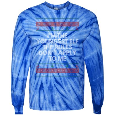 Youngest Elf Rules Dont Apply Christmas Family Xmas Meaningful Gift Tie-Dye Long Sleeve Shirt