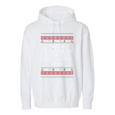 Youngest Elf Rules Dont Apply Christmas Family Xmas Meaningful Gift Garment-Dyed Fleece Hoodie