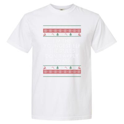 Youngest Elf Rules Dont Apply Christmas Family Xmas Meaningful Gift Garment-Dyed Heavyweight T-Shirt