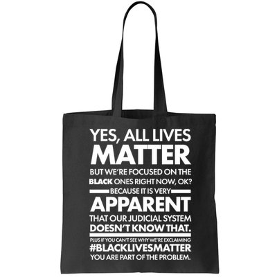 Yes All Live Matter Focus On The Black Ones Now Bag