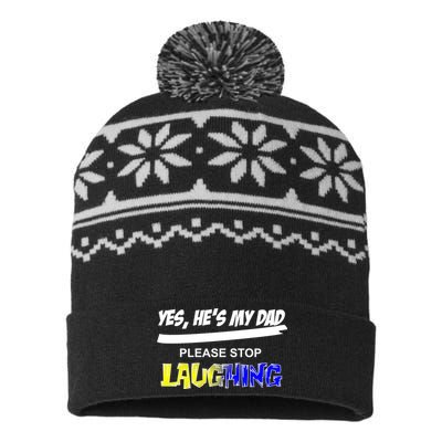 Yes He's My Dad Please Stop Laughing USA-Made Snowflake Beanie