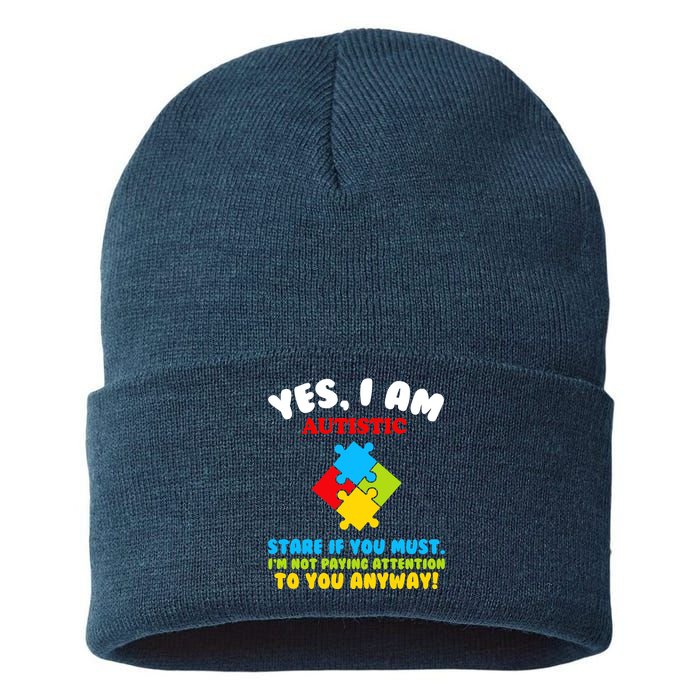 Yes, I Am Autistic Funny Autism Sustainable Knit Beanie