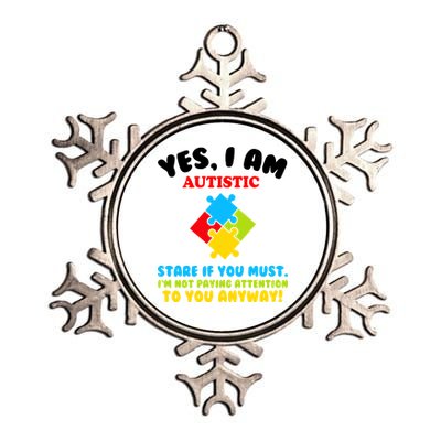 Yes, I Am Autistic Funny Autism Metallic Star Ornament