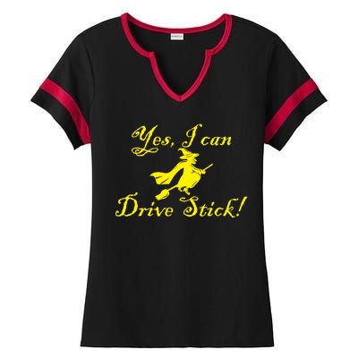 Yes I Can Drive Stick Funny Witch Ladies Halftime Notch Neck Tee