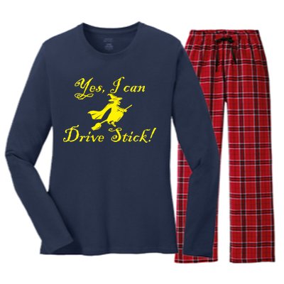 Yes I Can Drive Stick Funny Witch Women's Long Sleeve Flannel Pajama Set 